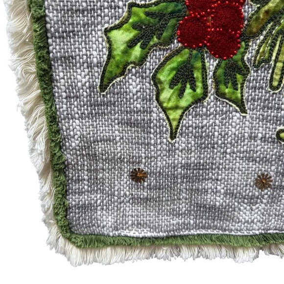 IMPERIAL COLLECTION Holiday Table Runner Pine cones and Holly Cotton Linen 14x68 - Picture 9 of 14